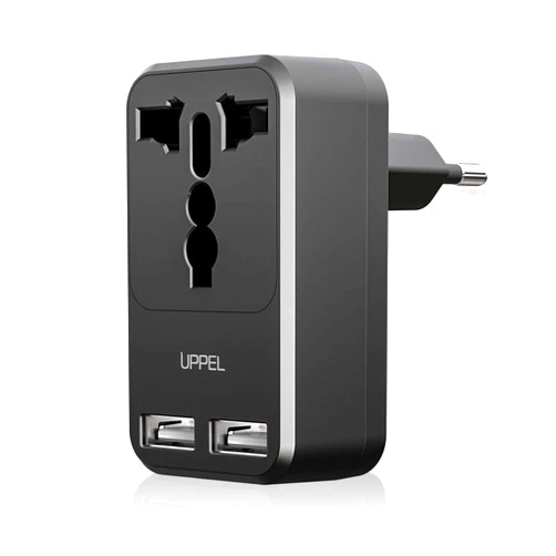 UPPEL European Travel Plug Adapter, UPPEL International Power Plug with 2 USB Outlet Adaptor Charger for US to Most of Europe EU Iceland Spain Italy France Germany