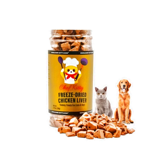 Chef Kitty Freeze Dried Chicken Liver Cat & Dog Treats - Made from 100% Human Grade Chicken - Only 1 Ingredient - Healthy, Raw, Dry Food for Indoor Cats, Kittens, Dogs - Made in The USA - Chicken Liver 1.75 oz
