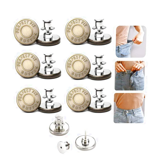 GOLD XIONG PADISHAH 6PCS Perfect Fit Instant Button, Instant Buttons, Jean Replacement Buttons Removable Button No Sew Buttons to Extend or Reduce an Inch to Any Pants Waist in Seconds!