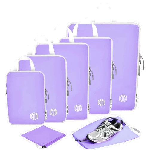 Dec-Mec 7Set Ultralight Nylon Compression Packing Cubes Expandable Packing Organizers for Carry on suitcase,Compression Cubes with Shoe Bag for Travel Accessories Luggage(purple)…
