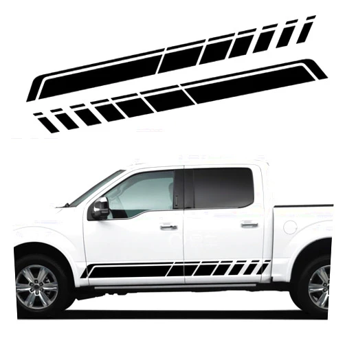 Ramuel Car Auto Racing Body Side Stripes Vinyl Modified Stripe Decal Car Side Door Vinyl Stickers Decorative Stripes Decals Exterior Accessories for Pickup Truck Universal (2Pcs Black)