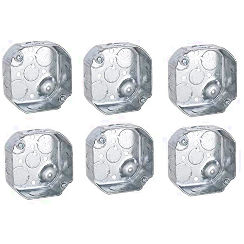 RACO Hubbell-Raco 127 Octagon Box, 4-Inch, Raised Ground 1-1/2-Inch Deep 1/2-Inch and 3/4-Inch Side Knockouts, 4 in, Gray Finish. 6 Pack