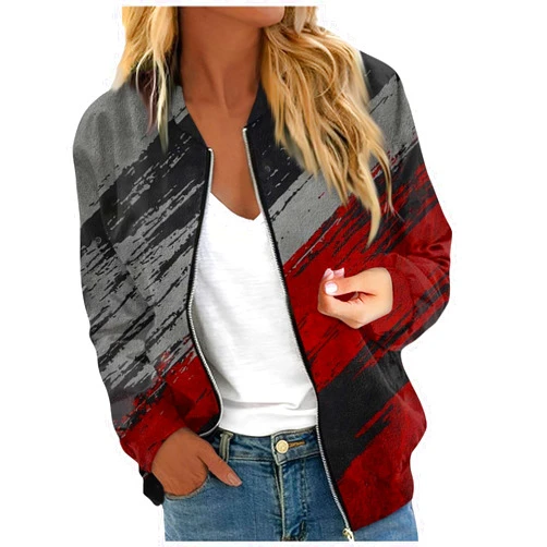 RODYETQQ Womens Fashion Fall Bomber Jacket Casual Lightweight Coat Dressy Floral Printed Zip Up Outwear Gifts for Women