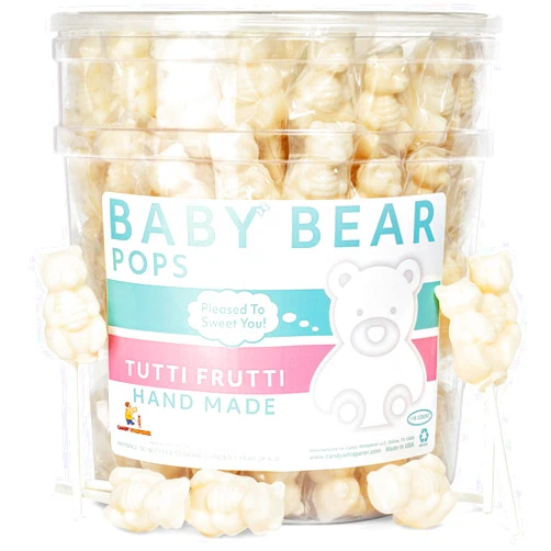 Espeez White Bear Pops Lollipop Suckers: Individually Wrapped Baby Bear Candy on a Stick by Espeez - Tutti Frutti Bears (115 Count)