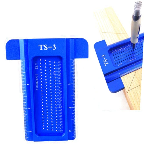 Garosa Precision Marking T-Rule, Aluminum Alloy Hole Positioning Scribing Gauge Woodworking Measuring Tool(Blue)