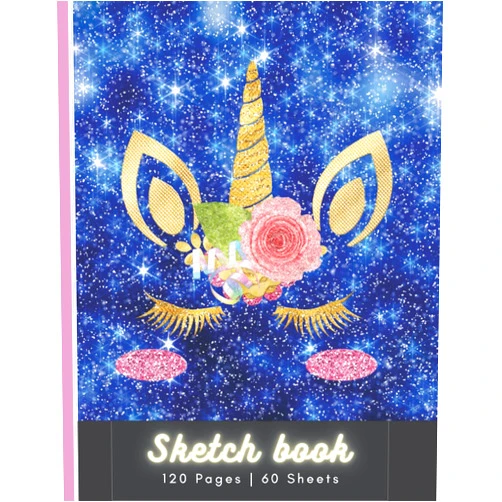 MILAN SONI Sketchbook: Pretty Unicorn On Blue Glitter Effect Background, Large Blank Sketchbook For Girls- 120 Pages, For Drawing, Sketching & Crayon Coloring ... Books): 120 Pages, 60 Sheets / 8.5