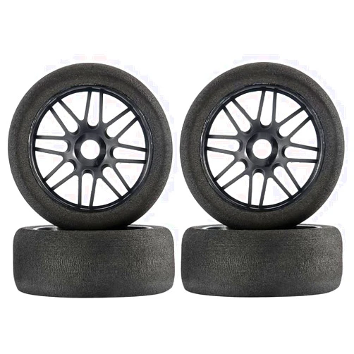 RoofWorld 1/8 Scale RC Racing Car Tires, 17mm Hex 1/8 RC Foam Tires&Nylon Wheels Rims 105mm Set for HSP HPI Racing Car Toys 4PCS Black