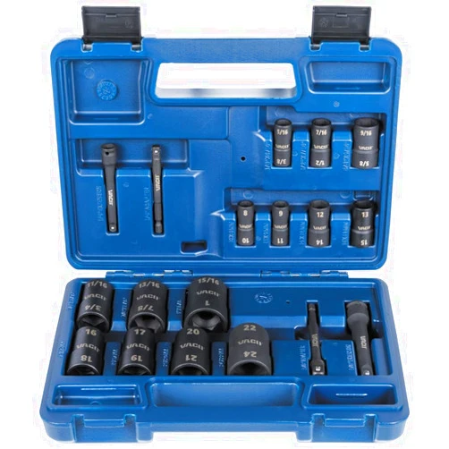 VACO VAC4182 18-Piece 2-in-1 Impact Flip Socket Set with Case, Adapters, Ratchet, 14 Sockets, 28 SAE and Metric Sizes for 1/4 and 3/8-Inch Drives