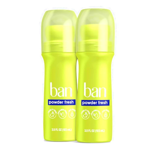 Ban Invisible Roll-on Antiperspirant Deodorant for Women and Men, 24-hour Underarm Odor & Sweat Protection, Powder Fresh, 3.5 Oz, Pack of 2