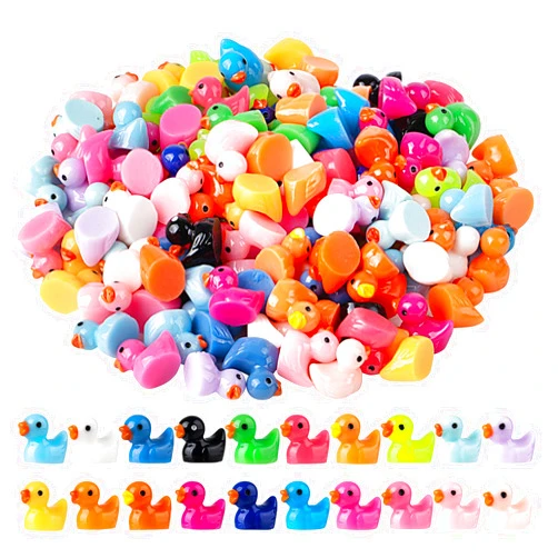 Diinokiy 200 Pcs Mini Resin Duck Colorful Miniature Figures Micro Fairy Garden Landscape Aquarium Hide and Seek Dollhouse Cake Decoration Potted Plants DIY Slime Craft Charms for Party Toys Game Gift