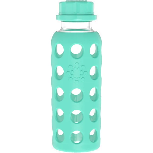 Lifefactory 9-Ounce Glass Water Bottle with Flat Cap and Silicone Sleeve Kale