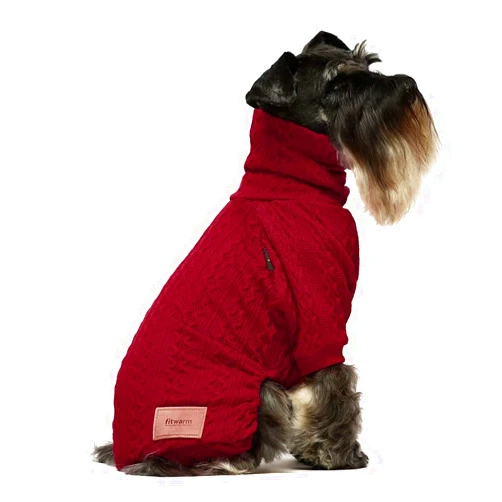 Fitwarm Thermal Knitted Dog Pajamas Pet Clothes Doggie Turtleneck PJS Lightweight Puppy Sweater Doggy Winter Coat Outfits Cat Jumpsuits Wine Burgundy Red XS