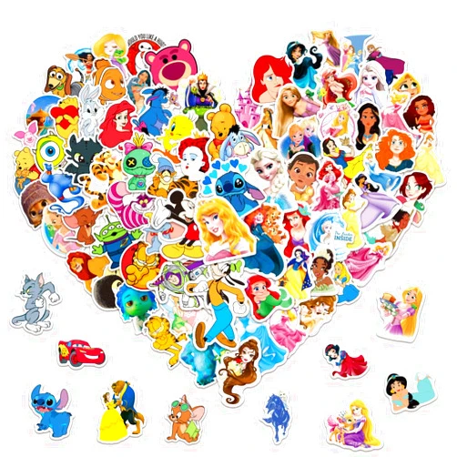 JMYUJX 200pcs Disney Mix Stickers Pack, Cartoon Princess Stickers for Girl Waterproof Vinyl Decal for Water Bottle Skateboard Notebook Phone Guitar Bike for Teen Adult