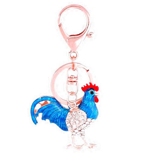 Bestdays Rooster Cock Chicken Sparkling Rhinestone Keychain Crystal Handbag Charm Key Chain (Blue)