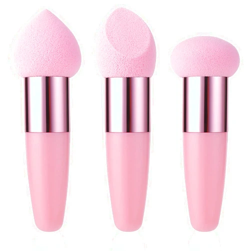 Sibba 3 PCS Makeup Sponges Foundation Beauty Blender Blending Wet and Dry Make Up Applicator Cosmetic Concealer Face Brush Egg Brushes Covers Eyes Sticks Powder Puff With Handle