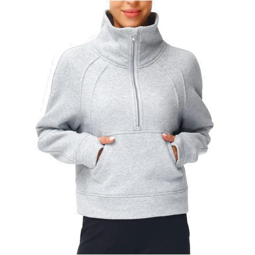 THE GYM PEOPLE Womens' Half Zip Pullover Fleece Stand Collar Crop Sweatshirt with Pockets Thumb Hole