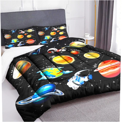 Uyivugmo Kids Galaxy Comforter Bedding Sets for Child Outer Space Astronaut Bedding Set for Boys Includes Comforter with 2 Pillowcase