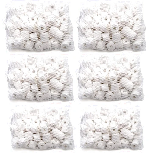 TOPZEA 6 Lb Aquarium Filter Media Ceramic Rings, Premier Bio Filter Medias with Zipper Mesh Bags for Koi Pond, Canister, Fish Tank Filter, Pure White