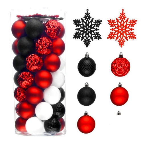 Valery Madelyn Christmas Tree Decorations Ornament Set, 50ct 2.36 Inches Red and Black Shatterproof Christmas Ball Ornaments Hanging Xmas Holiday Party Decor