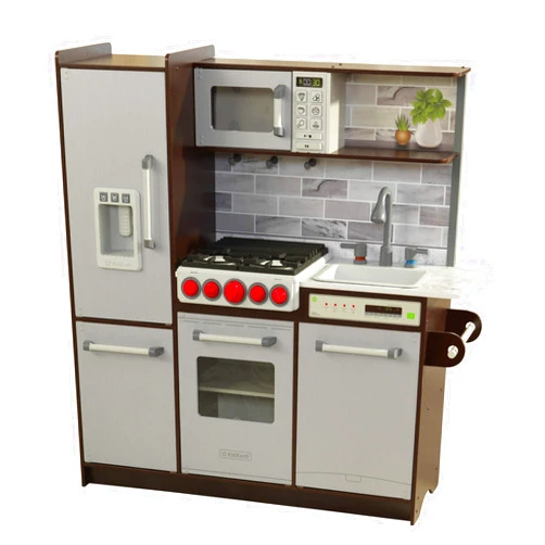 KidKraft Uptown Elite Espresso Play Kitchen with EZ Kraft Assembly™, Lights and Sounds, Working Ice Maker and Click and Turn Knobs, Gift for Ages 3+