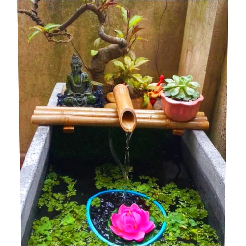 129Dot Bamboo Water Fountain with Pump, Indoor/Outdoor Fountain, 14” Wide Three-Arm Style Base, Smooth Split-Resistant Natural Bamboo to Create Your Own Zen Fountain (Container Not Included)