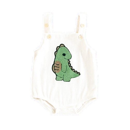 DURVEENCY Newborn Baby Boy Girl Summer Clothes Button Embroidery Sleeveless Knitted Romper Corduroy Outfit