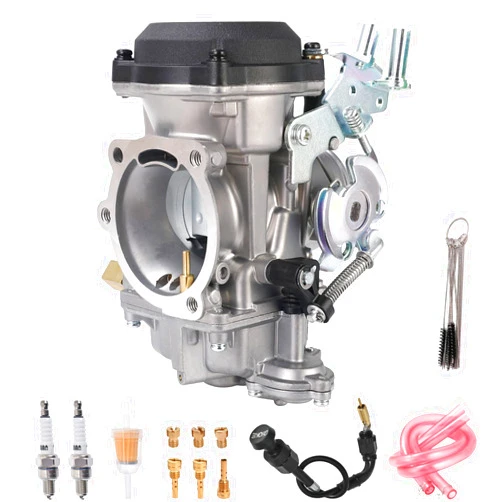 Igersaw Motorcarb Carburetor & Choke Cable for HD Sportster 883 1200 XL883 XL1200 Super Glide Softail Touring CV40 Carb 27421-99, 27490-04 (with 2 Spark Plugs + Brush Set + Fuel Filter)