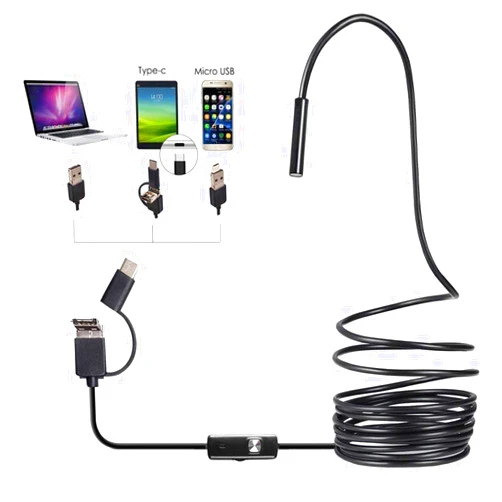 DazzyD Yuhoo 3-in-1 USB Endoscope, Type-C Inspection Camera for Industrial HD Cameras Endoscope, IP67 Waterproof WiFi Borescope Endoscope Snake Camera with 6 Adjustable Led Light(Size:2m)