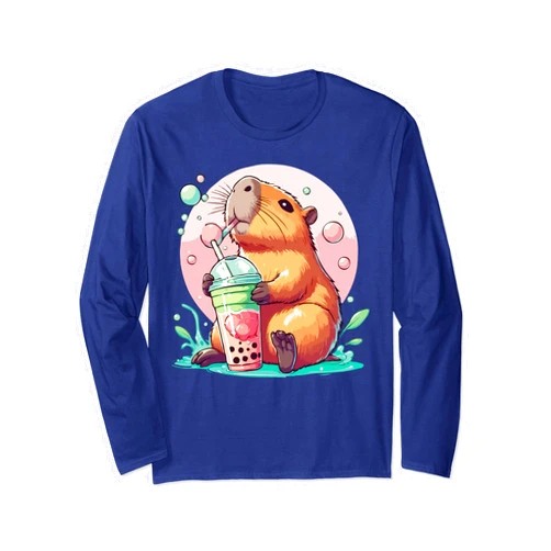 Boutique animals kawaii Beautiful gift idea funny bubble tea design capybara boba Long Sleeve T-Shirt