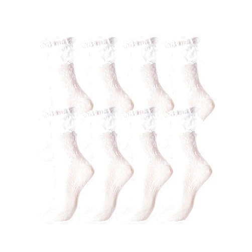 Geyoga 4 Pairs Women's Lace Ankle Socks Ruffle Frilly Socks Mesh Cute Dress Socks for Women Ladies Princess Accessories