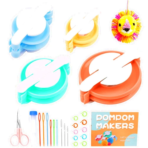 FTEVEN 27Pcs Pom Pom Maker, 4 Size Pom Pom Maker Kit for Fluff Ball Weave DIY, Crochet Knitting with Scissor and Instruction for Adult DIY Decoration