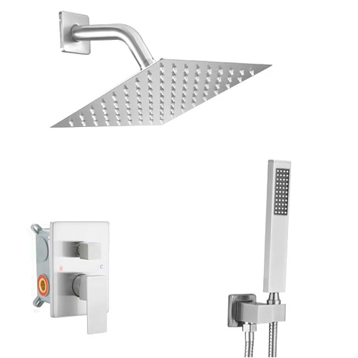 Heable Brushed Nickel Shower System with 8'' Rainfall Shower Head, Handheld Shower head, Bathroom Luxury Rain Mixer Shower Combo Set Wall Mounted Shower Faucet Rough-in Valve and Trim Kit
