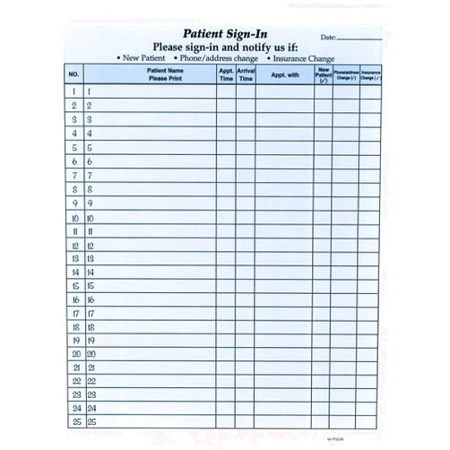 Stockchecks Patient Sign-in Label Sheets, Blue 125 Sheets Carbonless Forms, Hipaa Compliant