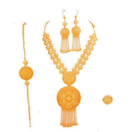 Aoleaky 24K gold European and American necklace, earrings, ring, bracelet, ladies' set, evening wear. (BJW99)