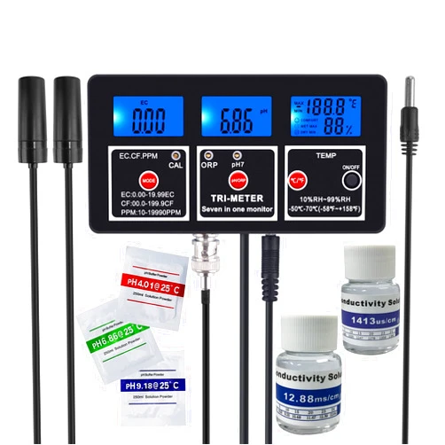 RCYAGO 7 in 1 pH/RH/EC/CF/TDS(PPM)/ORP/Temperature Rechargeable Multi-Parameter Wall-Mount Water Quality Tester