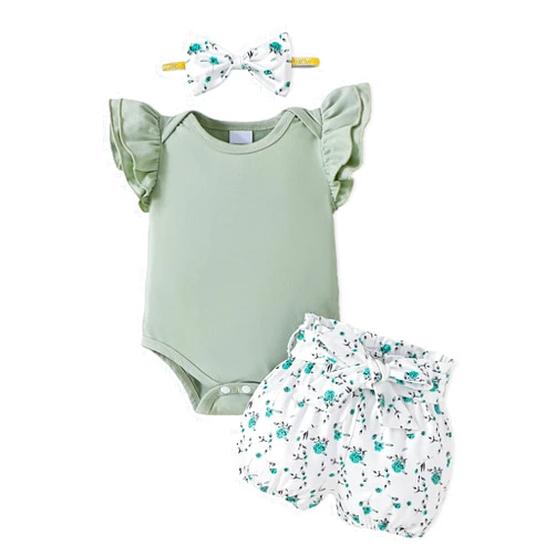 PaPaai Sara Newborn Infant Baby Girl Clothes Ruffle Sleeve Romper Shorts Set Floral Summer Outfits Cute Baby Girl Clothing