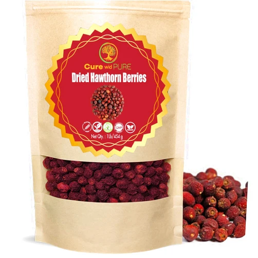 Cure wid Pure Organic Hawthorn Berry Tea 16oz | Non-GMO Caffeine-Free Hawthorne Berry Tea | Resealable Eco-Friendly Bag | Dried Hawthorn Berries For Heart Health,High Blood Pressure Support & Wellness