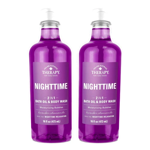 Village Naturals Therapy, Foaming Bath Oil and Body Wash, Nighttime Relief, 16 oz, Pack of 2