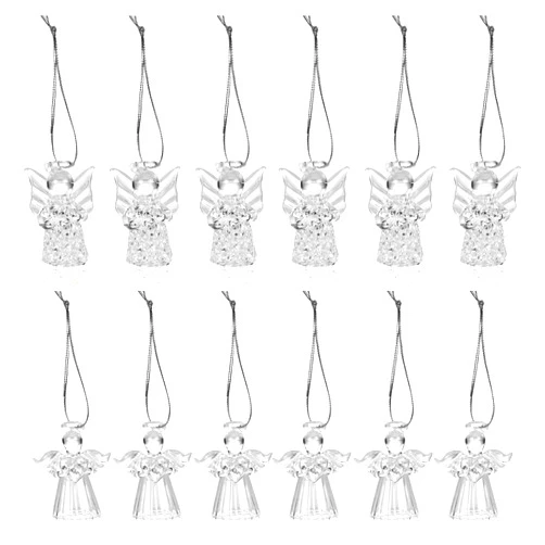 Naler 12 Pieces Christmas Mini Angel Ornaments Clear Glass Hanging Angels Mini Christmas Figurine Decor for Christmas Tree Decorations