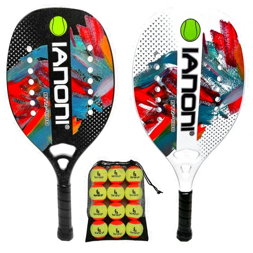 WLSRW Beach Tennis Paddle Beach Tennis Racket Carbon Fiber with EVA Memory Foam Core Tennis Paddles-Two Paddle+12-Pack Beach Tennis Ball