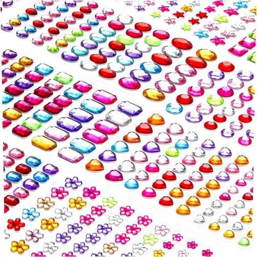 FEMBW 1200+ PCS Self Adhesive Gems Stickers,14 Sheets Rhinestone Stickers for DIY Craft,8 Shapes Sparkle Jewels for Nail Body Makeup Festival