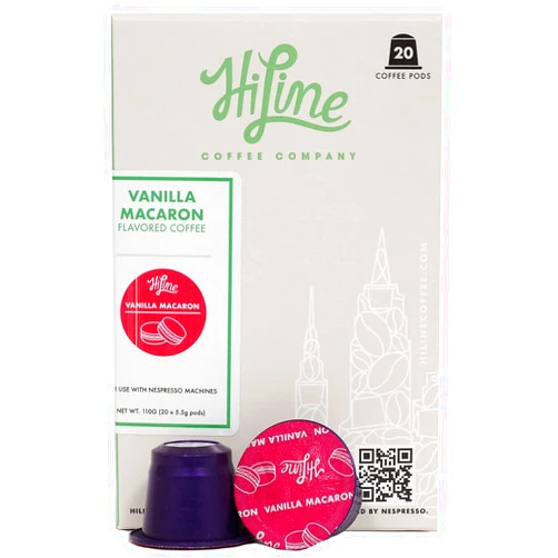 HiLine Coffee HiLine Espresso Coffee Pods, Vanilla Macaron Flavored Coffee, 20 Count (Pack of 1), Single Cup Espresso Capsules, Compatible with Nespresso Original Brewers