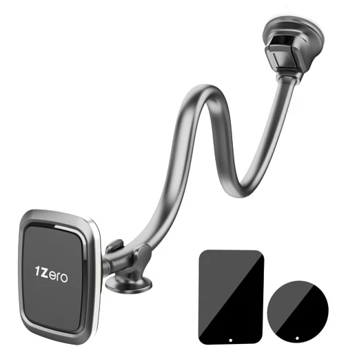 1Zero Magnetic Phone Car Mount 14-Inch Gooseneck Long Arm Extension, Universal Windshield Dashboard Industrial-Strength Suction Cup Car Phone Holder for All Cell Phones (Magnetic Phone Mount)