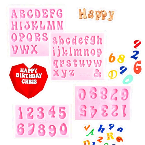 QEEYON 4Pcs Silicone Letter Molds for Chocolate, Mini 26 Letter Molds and 0-9 Numbers Molds, BPA-Free Fondant Molds Alphabet Molds Edible Letters for Cake Decorating Baking Candy Gummy Ice Cube Tray
