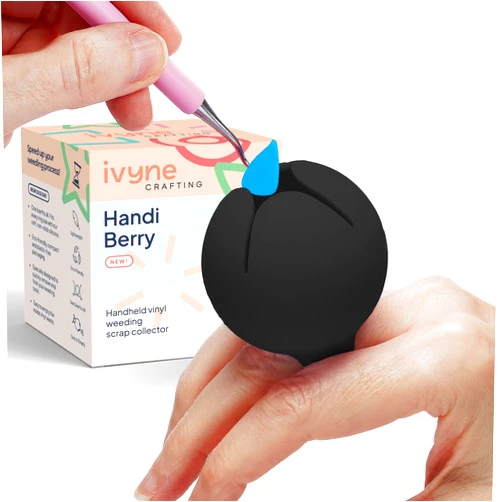 iVyne Handi Berry - Vinyl Weeding Scrap Collector, Portable Handheld Scrap Collector Ring, Weeding Tools for Vinyl Heat Transfer, HTV Crafting & Adhesive Paper Sheets Holder, (Black)