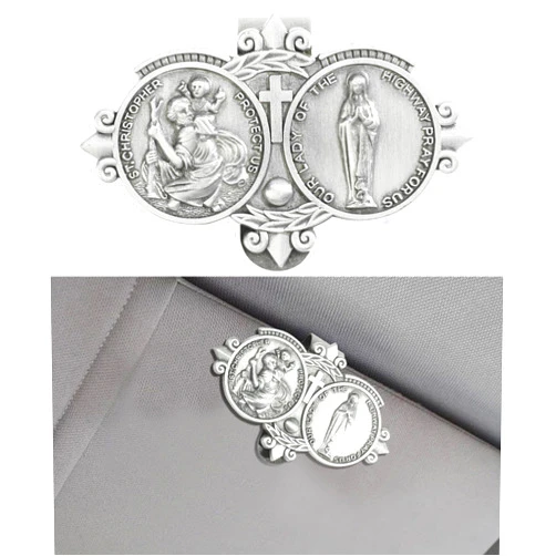Bylikeho St Christopher Medal for Car,Car Accessories,Car Visor Clip,Saint Christopher Visor Clip,Visor Clip Decoration,Religious Car Accessories,Suitable for Most Cars,Trucks,SUVs,Etc (Silver-1Pcs)
