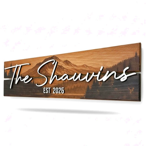 Aydan's unique finds Custom Mountain Family Name Sign - Rustic Wood Wall Decor, Personalized Wedding & Gift for Couples Anniversary, Housewarming Gift for New Home (Small)