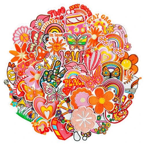 TACVEL 48Pcs Hippie Vintage Iron on Patches Assorted Styles Retro Aesthetics Embroidered Patches, Sew on/Iron on Patches for Clothes Dress Pants Hats Jeans, Applique DIY Accessory