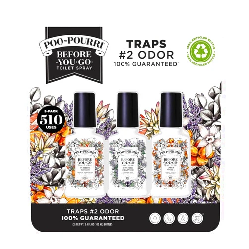 Poo-Pourri Toilet Spray Set, Variety Pack, 3.4 fl oz, 3-count, Includes Tuberose Blossom, Lavender Cedarwood, and Amber Vanilla