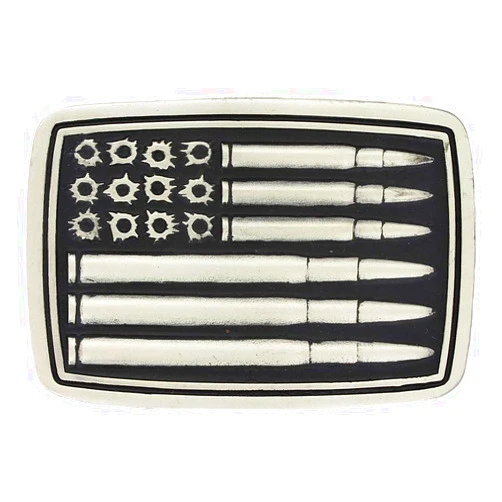 Montana Silversmiths 2nd Amendment Series Attitude Western Belt Buckle (Silver Bullet Flag - Antiqued Silver)